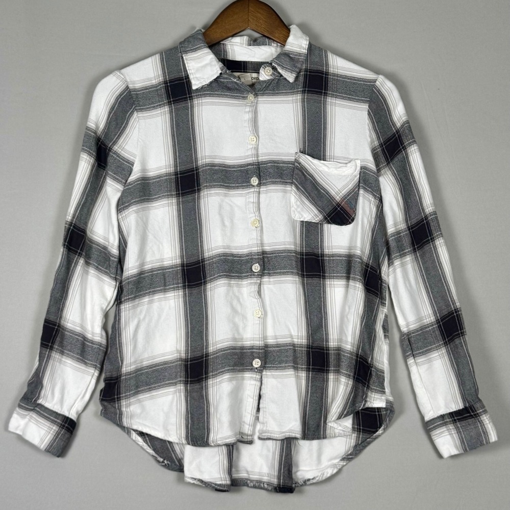 Alexander Jordan Plaid Button Down Women Size M Black White Excellent Soft Rayon